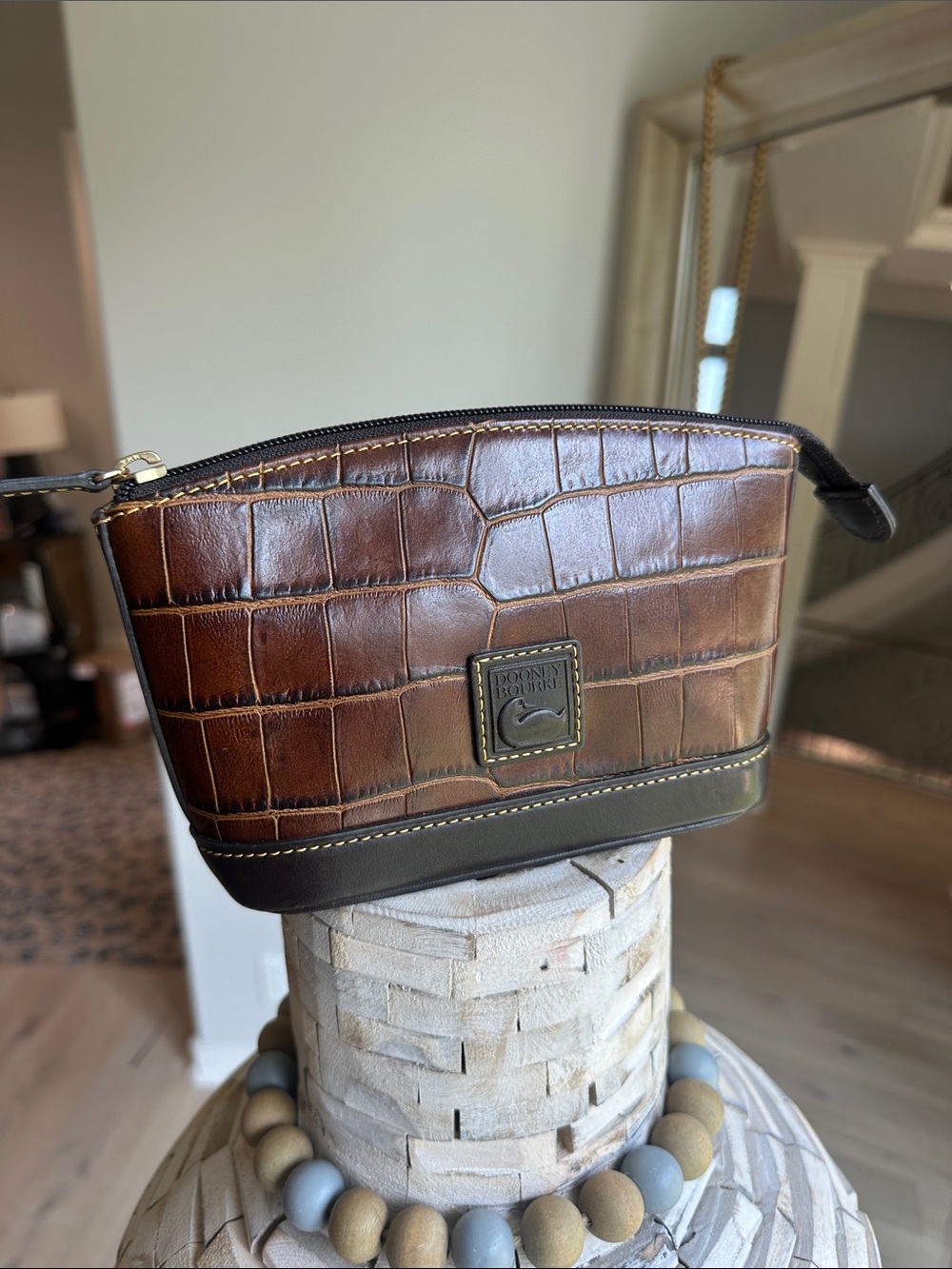 Dooney & Bourke Brown Croc-Embossed Leather Toiletry Pouch